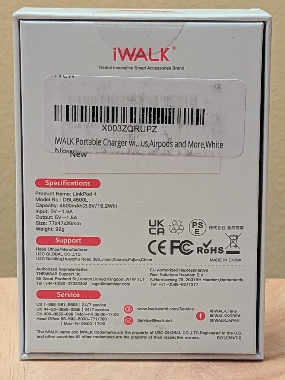 iWALK LinkPod 4 Portable Charger 4500mAh Docking Battery Power Bank iPhone White
